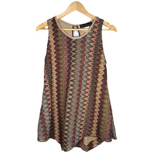 Elizabeth 90s Zigzag Knit Tank Top Asymmetrical Hem L - Picture 1 of 3